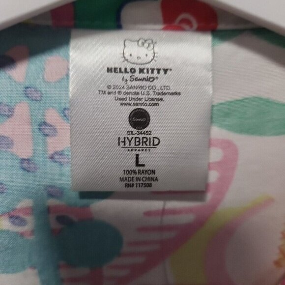 Hello Kitty Short-Sleeve Hawaiian Button Shirt Tropical Floral Print Beach - Picture 14 of 16